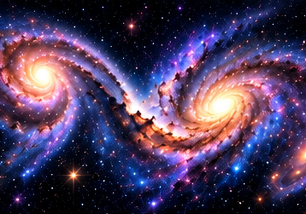 Ilustrasi dua galaksi spiral yang saling berdekatan